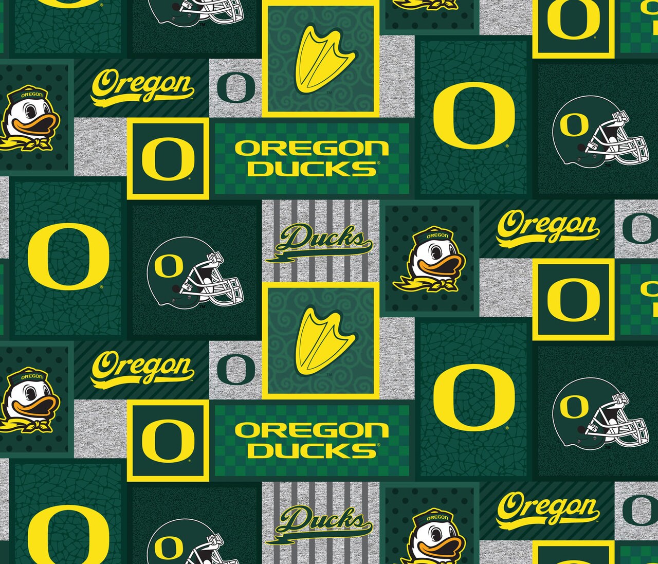 Sykel Enterprises-University of Oregon Fleece Fabric-Oregon Ducks College Patch Fleece Blanket Fabric-Sold by the yard